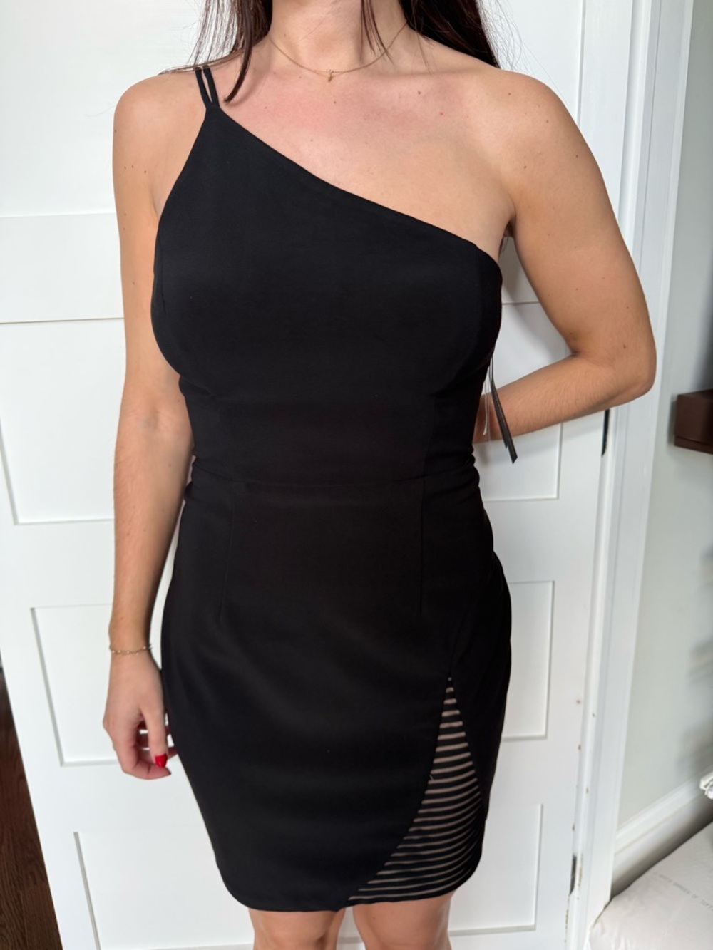 BLOOMINGDALES Sleeveless One-Shoulder Black Cocktail Dress